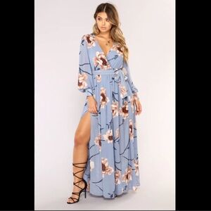 Fashion Nova - Park Avenue Maxi Dress In Light Blue